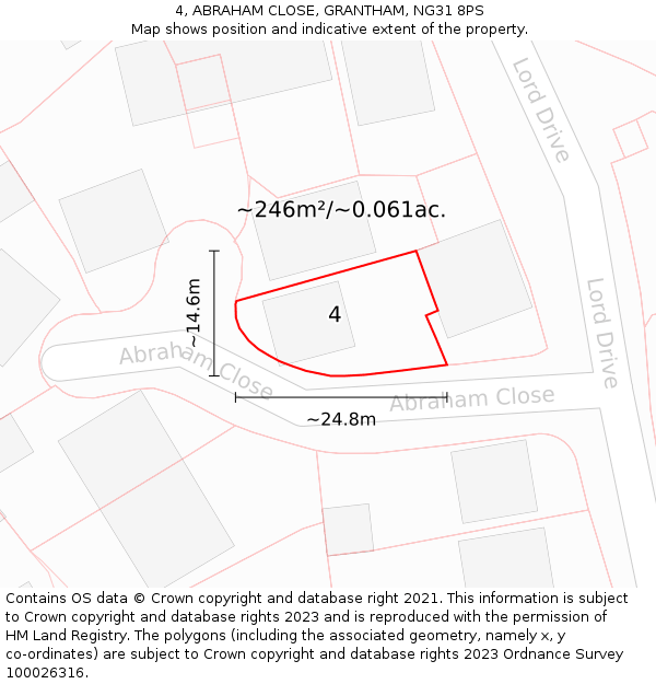 4, ABRAHAM CLOSE, GRANTHAM, NG31 8PS: Plot and title map