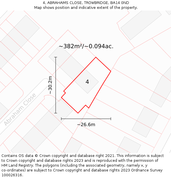 4, ABRAHAMS CLOSE, TROWBRIDGE, BA14 0ND: Plot and title map