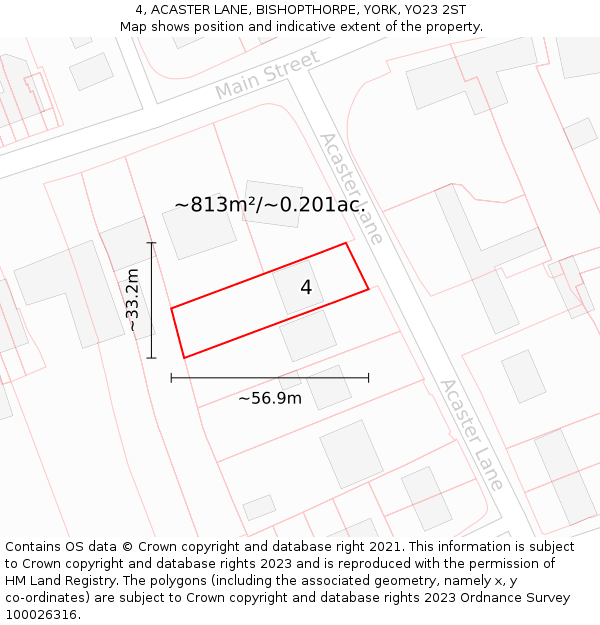 4, ACASTER LANE, BISHOPTHORPE, YORK, YO23 2ST: Plot and title map