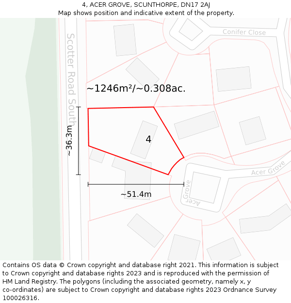 4, ACER GROVE, SCUNTHORPE, DN17 2AJ: Plot and title map