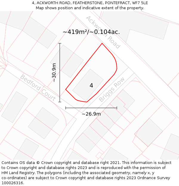 4, ACKWORTH ROAD, FEATHERSTONE, PONTEFRACT, WF7 5LE: Plot and title map