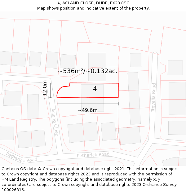 4, ACLAND CLOSE, BUDE, EX23 8SG: Plot and title map