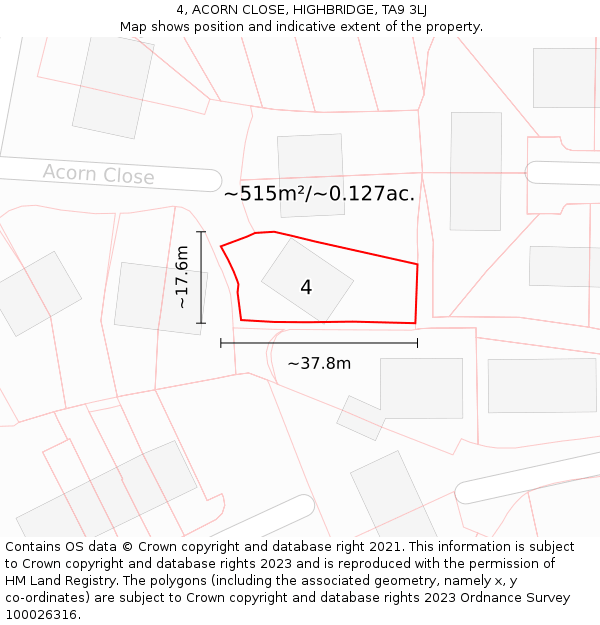4, ACORN CLOSE, HIGHBRIDGE, TA9 3LJ: Plot and title map
