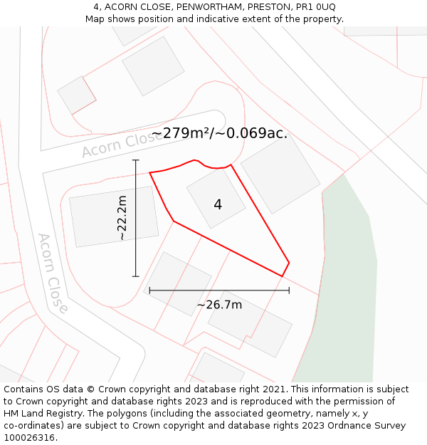 4, ACORN CLOSE, PENWORTHAM, PRESTON, PR1 0UQ: Plot and title map