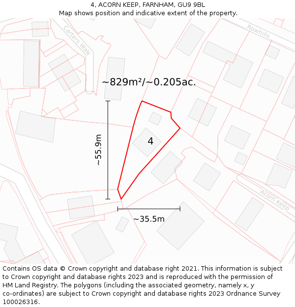 4, ACORN KEEP, FARNHAM, GU9 9BL: Plot and title map
