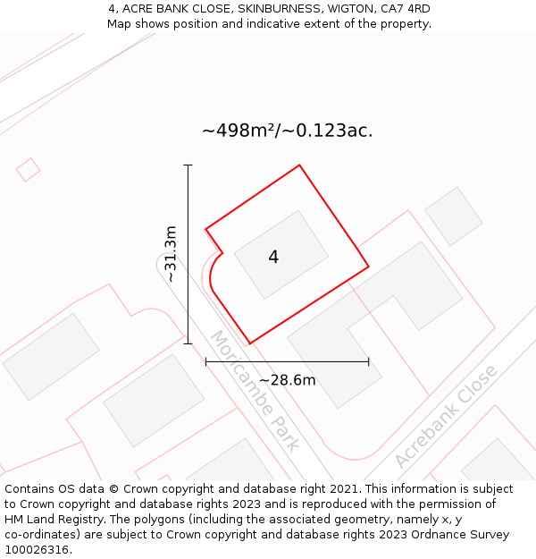 4, ACRE BANK CLOSE, SKINBURNESS, WIGTON, CA7 4RD: Plot and title map