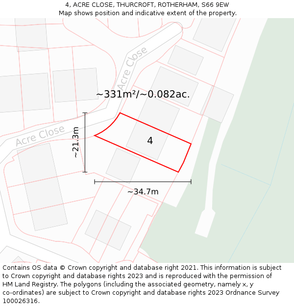 4, ACRE CLOSE, THURCROFT, ROTHERHAM, S66 9EW: Plot and title map