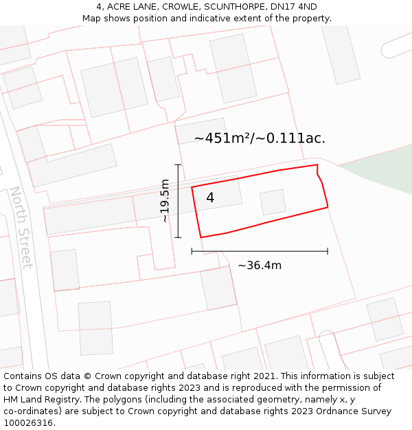 4, ACRE LANE, CROWLE, SCUNTHORPE, DN17 4ND: Plot and title map