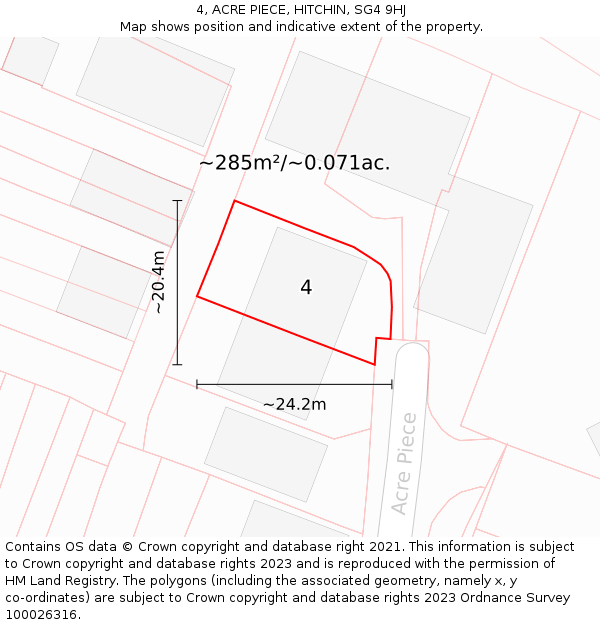 4, ACRE PIECE, HITCHIN, SG4 9HJ: Plot and title map