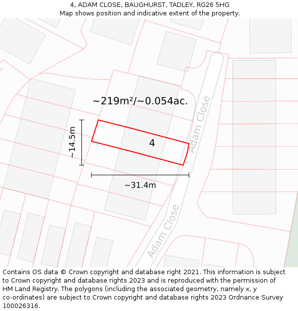 4, ADAM CLOSE, BAUGHURST, TADLEY, RG26 5HG: Plot and title map