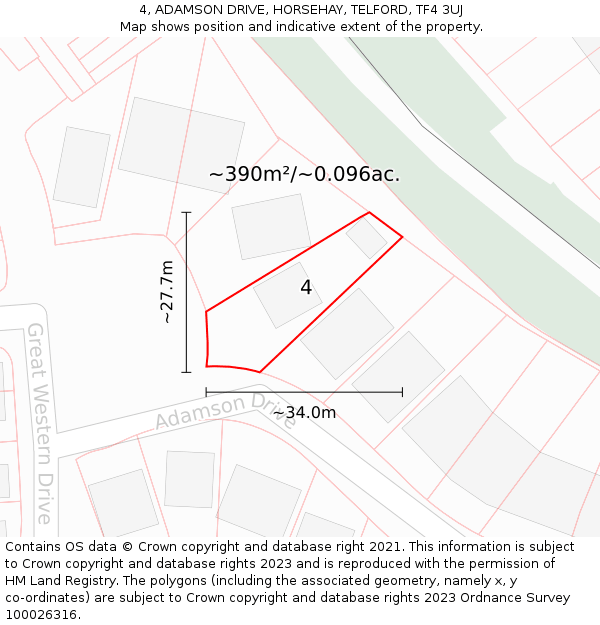 4, ADAMSON DRIVE, HORSEHAY, TELFORD, TF4 3UJ: Plot and title map
