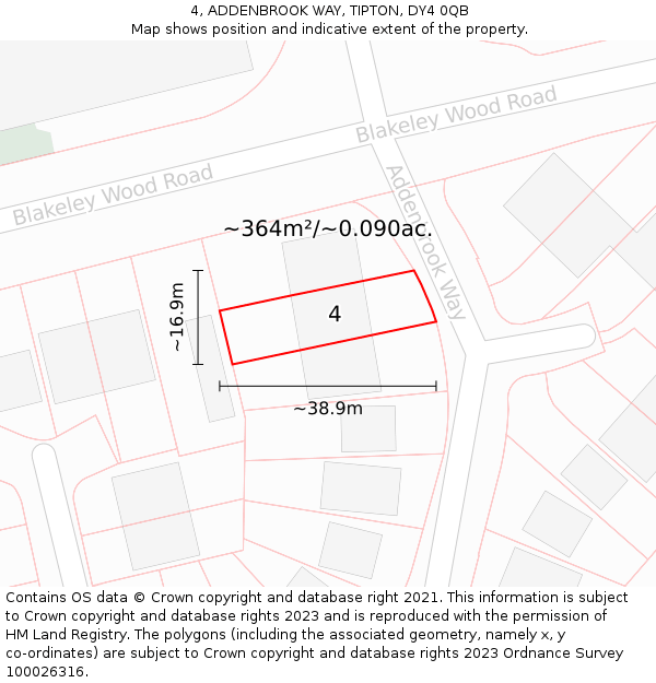 4, ADDENBROOK WAY, TIPTON, DY4 0QB: Plot and title map