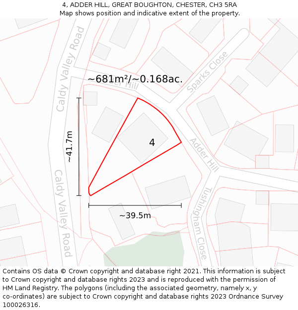 4, ADDER HILL, GREAT BOUGHTON, CHESTER, CH3 5RA: Plot and title map