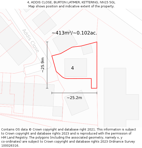 4, ADDIS CLOSE, BURTON LATIMER, KETTERING, NN15 5GL: Plot and title map