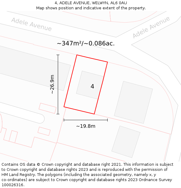 4, ADELE AVENUE, WELWYN, AL6 0AU: Plot and title map