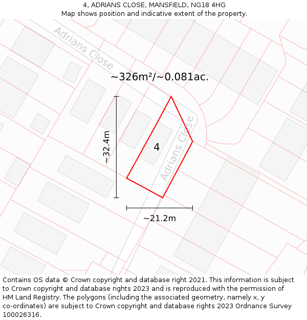 4, ADRIANS CLOSE, MANSFIELD, NG18 4HG: Plot and title map
