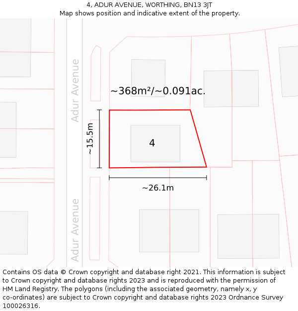 4, ADUR AVENUE, WORTHING, BN13 3JT: Plot and title map