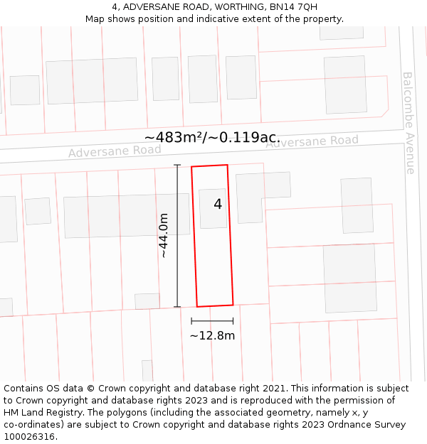 4, ADVERSANE ROAD, WORTHING, BN14 7QH: Plot and title map