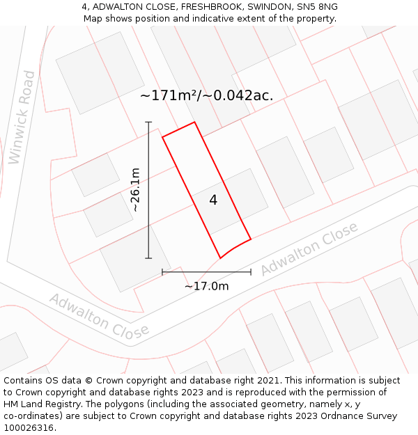 4, ADWALTON CLOSE, FRESHBROOK, SWINDON, SN5 8NG: Plot and title map