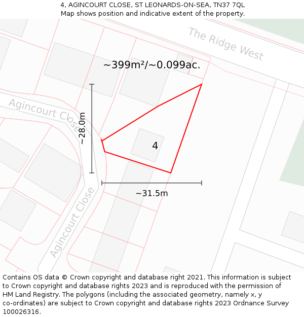4, AGINCOURT CLOSE, ST LEONARDS-ON-SEA, TN37 7QL: Plot and title map