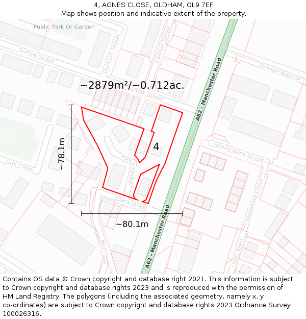 4, AGNES CLOSE, OLDHAM, OL9 7EF: Plot and title map
