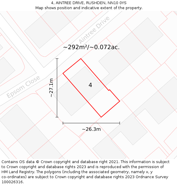4, AINTREE DRIVE, RUSHDEN, NN10 0YS: Plot and title map