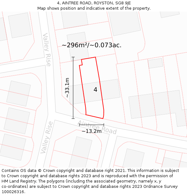 4, AINTREE ROAD, ROYSTON, SG8 9JE: Plot and title map