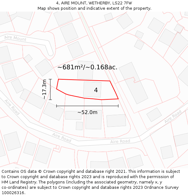 4, AIRE MOUNT, WETHERBY, LS22 7FW: Plot and title map