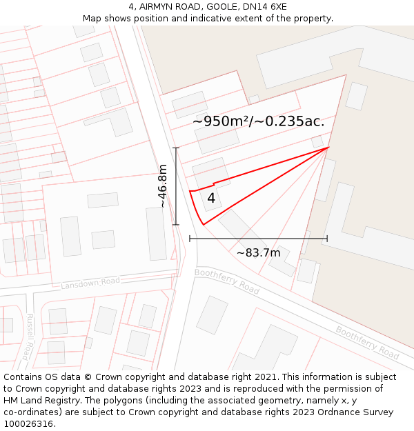 4, AIRMYN ROAD, GOOLE, DN14 6XE: Plot and title map