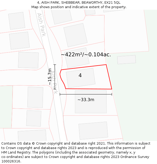 4, AISH PARK, SHEBBEAR, BEAWORTHY, EX21 5QL: Plot and title map