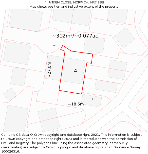 4, AITKEN CLOSE, NORWICH, NR7 8BB: Plot and title map