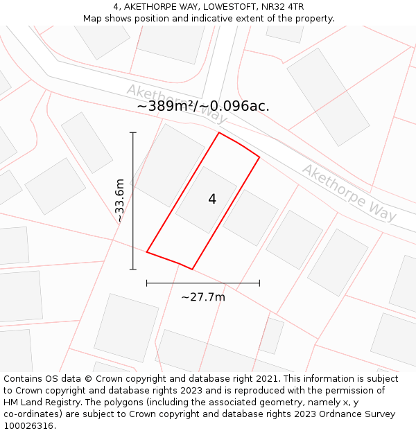 4, AKETHORPE WAY, LOWESTOFT, NR32 4TR: Plot and title map