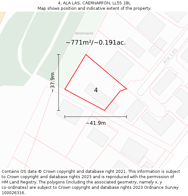 4, ALA LAS, CAERNARFON, LL55 1BL: Plot and title map