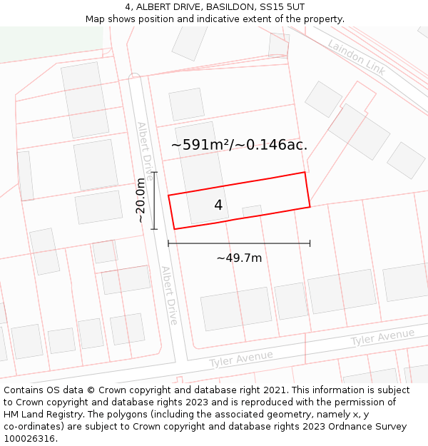 4, ALBERT DRIVE, BASILDON, SS15 5UT: Plot and title map