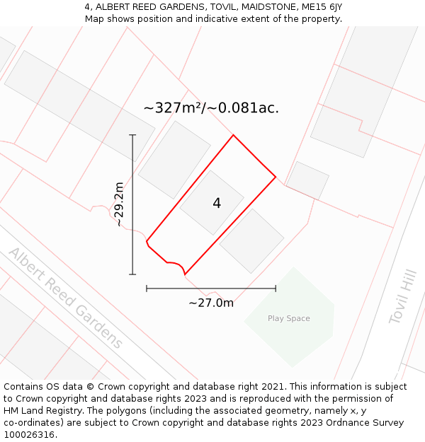 4, ALBERT REED GARDENS, TOVIL, MAIDSTONE, ME15 6JY: Plot and title map