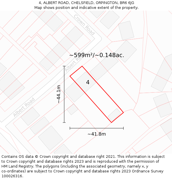 4, ALBERT ROAD, CHELSFIELD, ORPINGTON, BR6 6JG: Plot and title map