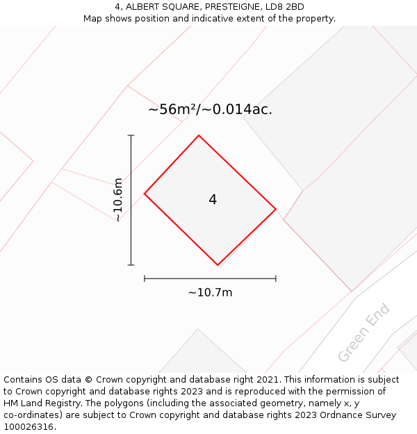 4, ALBERT SQUARE, PRESTEIGNE, LD8 2BD: Plot and title map
