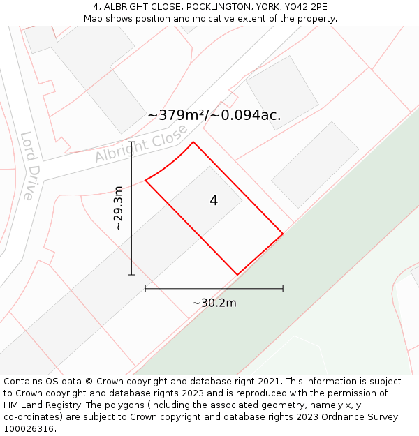 4, ALBRIGHT CLOSE, POCKLINGTON, YORK, YO42 2PE: Plot and title map