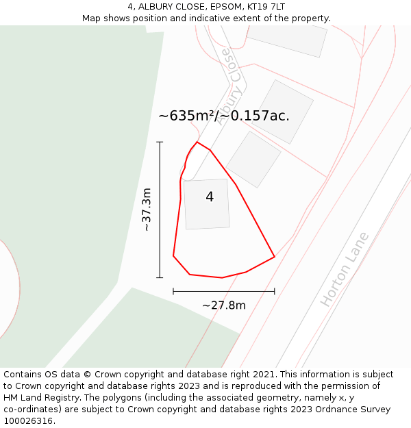 4, ALBURY CLOSE, EPSOM, KT19 7LT: Plot and title map