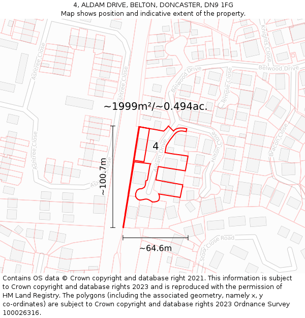 4, ALDAM DRIVE, BELTON, DONCASTER, DN9 1FG: Plot and title map