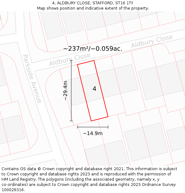 4, ALDBURY CLOSE, STAFFORD, ST16 1TY: Plot and title map