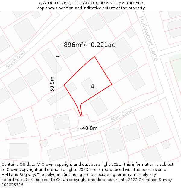 4, ALDER CLOSE, HOLLYWOOD, BIRMINGHAM, B47 5RA: Plot and title map