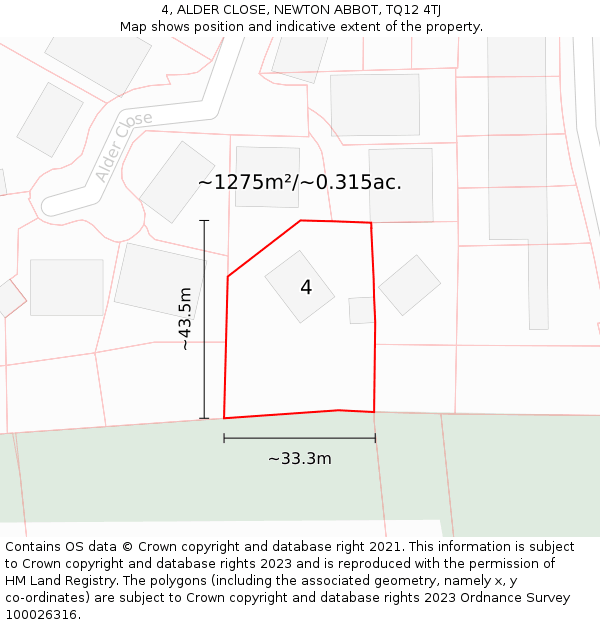 4, ALDER CLOSE, NEWTON ABBOT, TQ12 4TJ: Plot and title map