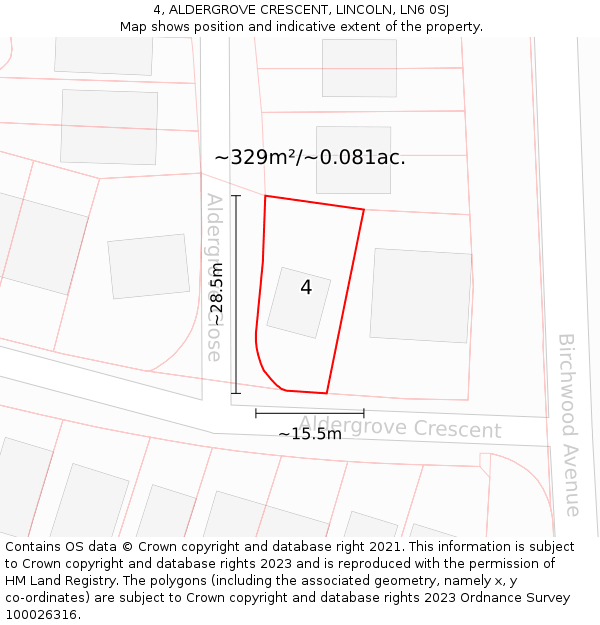 4, ALDERGROVE CRESCENT, LINCOLN, LN6 0SJ: Plot and title map