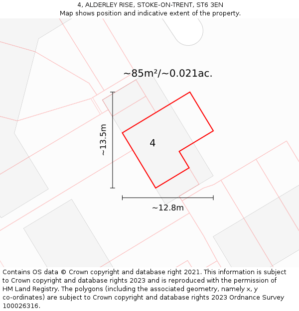 4, ALDERLEY RISE, STOKE-ON-TRENT, ST6 3EN: Plot and title map