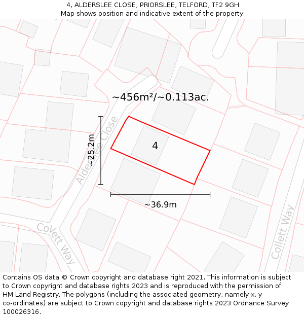 4, ALDERSLEE CLOSE, PRIORSLEE, TELFORD, TF2 9GH: Plot and title map