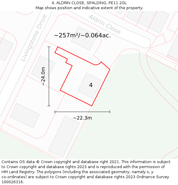 4, ALDRIN CLOSE, SPALDING, PE11 2GL: Plot and title map