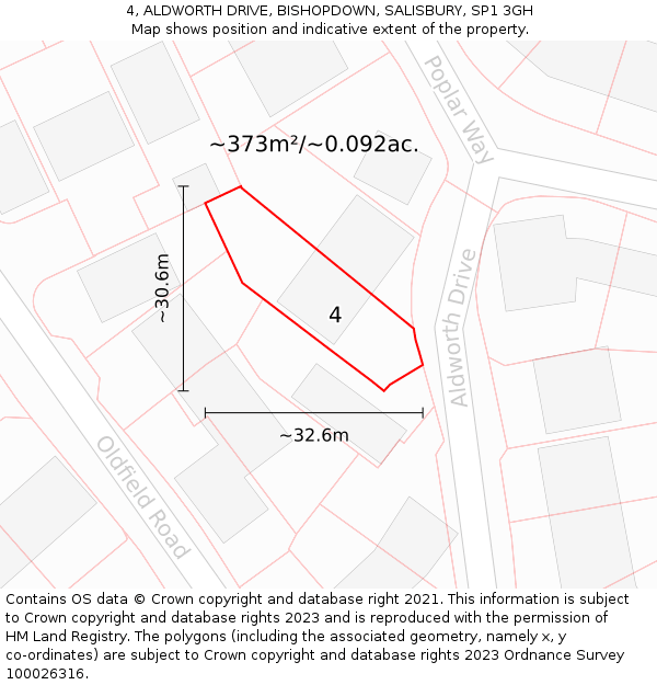4, ALDWORTH DRIVE, BISHOPDOWN, SALISBURY, SP1 3GH: Plot and title map