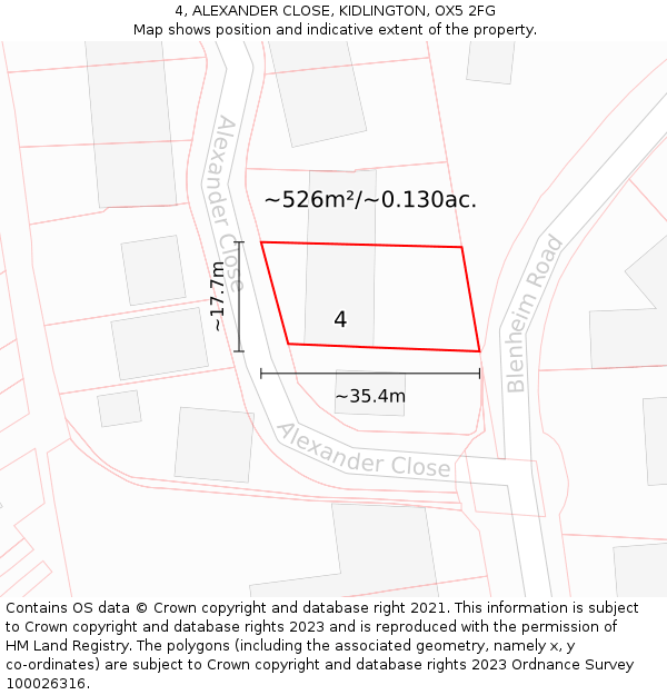 4, ALEXANDER CLOSE, KIDLINGTON, OX5 2FG: Plot and title map