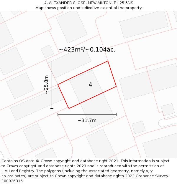 4, ALEXANDER CLOSE, NEW MILTON, BH25 5NS: Plot and title map